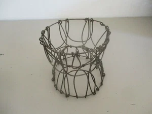 Vintage small 3 3/4" tall wire basket/ top fold down. - Picture 1 of 3