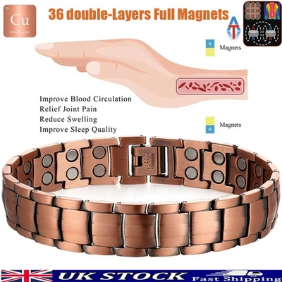 Mens Double Strength Copper Rich Bio Magnetic Healing Bracelet 36 Magnets Cuff - Image 1 of 4