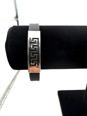 Pulsera llave griega de acero inoxidable para hombre banda de goma negra joyería de moda Foto 1 de 4