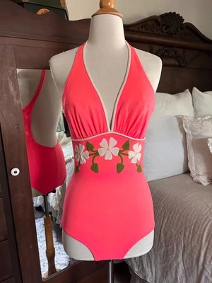 Traje de baño raro vintage años 50 diseño DeWeese: traje de baño de una pieza coral floral Foto 1 de 4