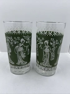 2 vasos de cóctel Highball de 5 1/2” MCM cristalería geisha asiática vaso de té verde - Imagen 1 de 8