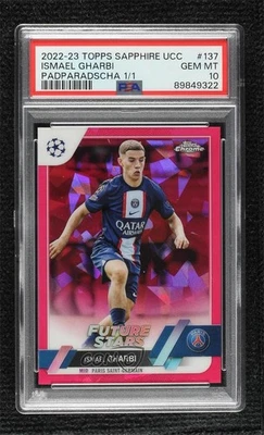 2022 Topps Chrome Sapphire UEFA Padparadscha 1/1 Ismael Gharbi #137 PSA 10 - Image 1 of 3
