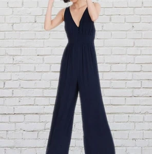Madewell Jumpsuit dunkelblau weites Bein Größe 0 Knopfleiste Racerback Herbst Hochzeit - Bild 1 von 8