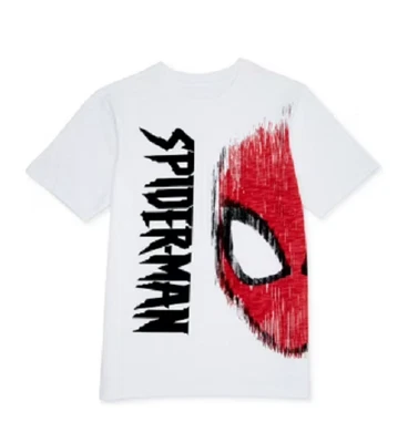 Spiderman NUEVA♈Camiseta Tejida Niño Marvel SS Talla M~Blanco/Rojo/Negro Spidey Face Foto 1 de 4