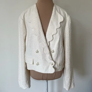 L.K. BENNETT Venice creme Tweed gewellter Rand Baumwolle Cropped Jacke neu mit Etikett Größe 14 - Bild 1 von 12