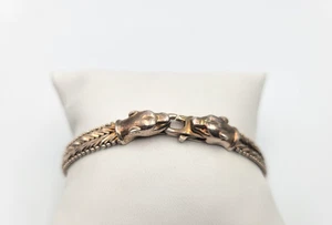 Milor Italy Sterling Silver 925 Jaguar Head Chevron Links Bracelet Panther Cat - Picture 1 of 10