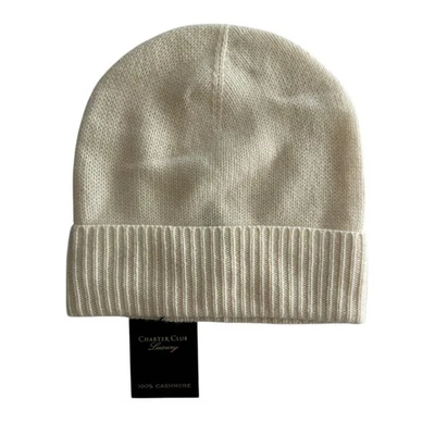 Gorro Charter Club para mujer blanco crema 2 capas cachemir con puños NUEVO Foto 1 de 3