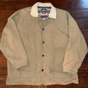 Woolrich VTG 90s Aztec Lined Fatigue Canvas Barn Jacket Chore Coat Size 2XL - Picture 1 of 9