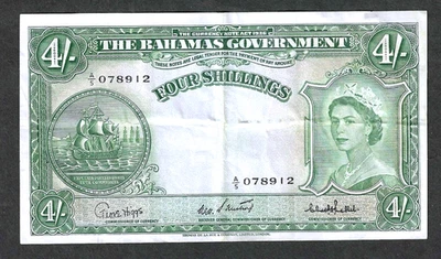 BAHAMAS 4 SHILLINGS 1953  P-13c ~ SCARCER SIGNATURES ~ CRISP EXTREMELY FINE - Image 1 of 2