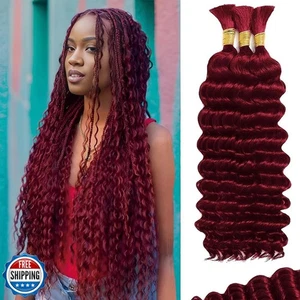 CIFENDIN Cabello Humano Trenzado para Trenzas Boho 110g Borgoña Rizado Cabello Boho para - Imagen 1 de 5