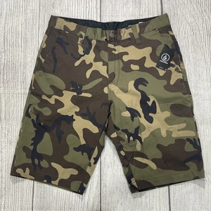 NWT Volcom Shorts Mens 30 Green Camo Vmonty 22 Chino Stretch Skate Punk Grunge - Picture 1 of 6