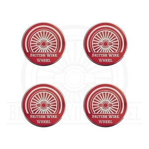 British Wire Wheel Chrome & Red Metal Wheel Chip Emblems, 2.25", Set or Single - Picture 1 of 21