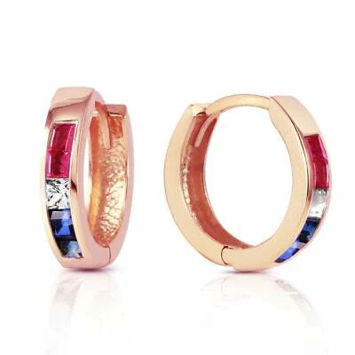 1.28 Carat 14K Solid Rose Gold Hoop Earrings Natural Multi Gemstones - Image 1 of 4