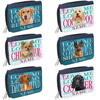 Personalised Ladies Purse Dog Breed Womens Denim Coin Pretty Girls Gift KP - Image 1 of 4