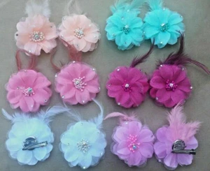 2 x 6.5cm Camellia Flower feather Hair clip/Corsage- White Pink Coral Peach Mint - Picture 1 of 10