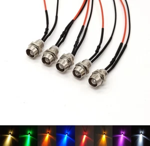 3mm Ultra Bright Pre-Wired LEDs With Metal Holders 6mm Panel Mount 3V 6V 9V~220V - Picture 1 of 11