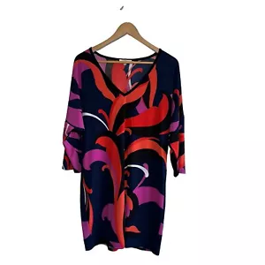 Trina Turk V Neck Dress Bright Multi Color Print Size Large Stretch Knit - Picture 1 of 11