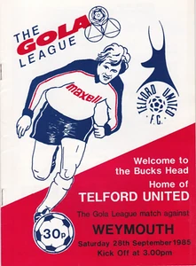 1985/1986 Telford United v Weymouth (28/09/86) Gola League. No Writing. No Fold - Picture 1 of 2