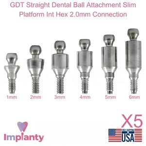 5x GDT Accesorio de bola dental recta Plataforma delgada Conexión hexagonal interna de 2,0 mm - Imagen 1 de 3