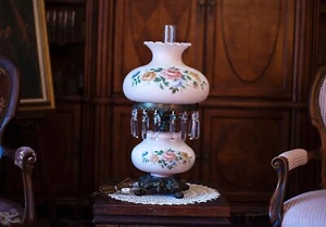 Vintage Large 28" H GWTW Parlor Piano Lamp Mouth Blown glass Hand Painted - Picture 1 of 12