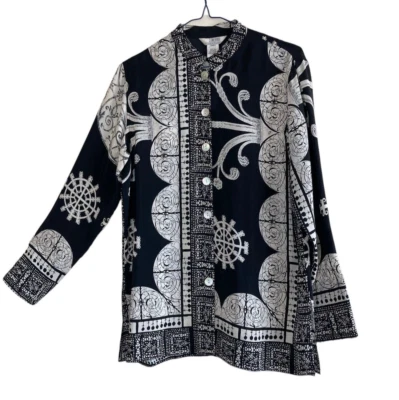 Vtg StoneBridge Signature Women's Blouse Top PS Silk Black & White Career Small - Imagem 1 de 4