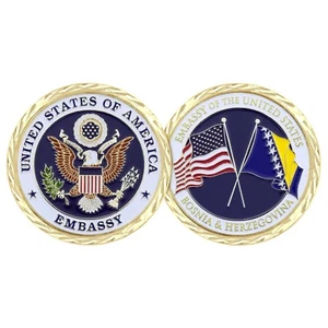 BOSNIA & HERZEGOVINA BH AND US AMERICAN EMBASSY FLAGS 1.75" CHALLENGE COIN - Picture 1 of 1