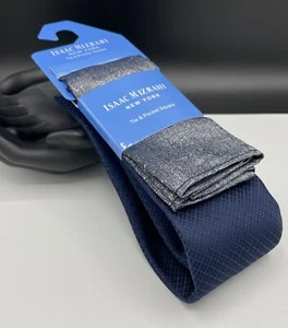 Isaac Mizrahi 100% Polyester Tie & Pocket Square ~ Blue ~ Grid Pattern - Picture 1 of 3