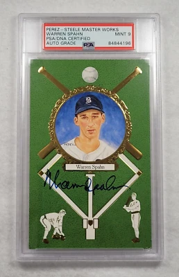 WARREN SPAHN Signed Perez Steele Postcard-HOF-MILWAUKEE BRAVES-PSA 9 Auto - Image 1 of 4