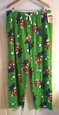 NINTENDO HOMBRE VERDE SUPER MARIO ALLOVER ALGODÓN DORMIR PANTALONES SALÓN, TALLA XL Foto 1 de 3