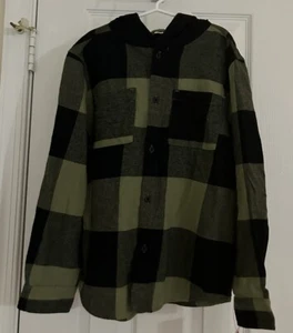 Green Plaid Flannel Shirt W/black Hood Cat & Jack Size M8 Boys NWT - Picture 1 of 2
