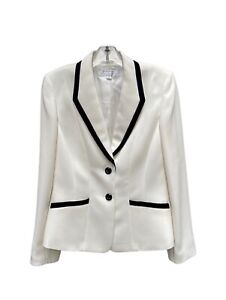 Tahari Ivory With Black Contrast Binding 2 Button Contemporary Blazer Size 4