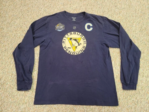 Pittsburgh Penguins Shirt Men Large Blue NHL Hockey Reebok Crosby Winter Classic Cover