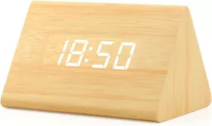 Wooden Wood LED Alarm Digital Desk Clock Adjustable Brightness Displays Bamboo - Picture 1 of 6