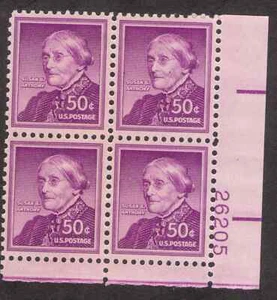 US. 1051. 50c. Susan Anthony, Liberty Issue. PB4 #26205 LR. MNH. 1958 - Picture 1 of 2