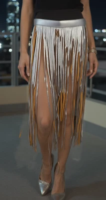 Mujeres Plateado Beige Falda Larga Imitación Cuero Envolvente Cinturón Cómodo XS S Foto 1 de 4