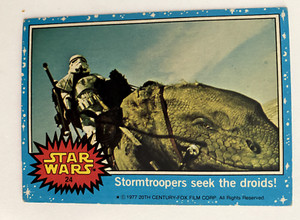 Scanlens Star Wars 1977 Card #24 Stormtroopers seek the droids -VG to Exc Con
