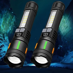 2 Pack 100000LUX Super Bright LED Flashlight Rechargable USB with COB Work Light - Picture 1 of 14