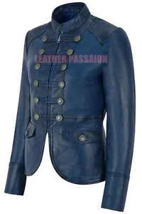 Damen Echt Weiche Lederjacke Schwarz Nieten Military Style Echtlederjacke - Bild 1 von 8