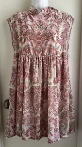 Free People All the Time Velvet Pink Brown Paisley Keyhole Back Mini Dress Large - Picture 1 of 10