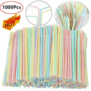 1000x Straws Flexible Plastic Bendy Drinking Straw Coloured Black Birthday Party - Picture 1 of 16