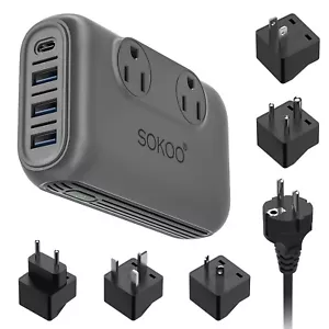 220V to 110V Step Down Voltage Converter 230W Power Converter 2-Outlet 4 USB - Picture 1 of 8