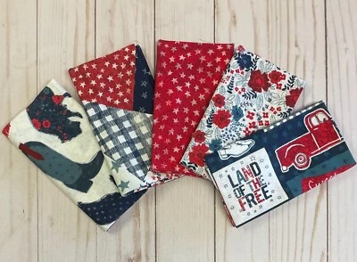 Tela 5 cuartos de grasa FQ edredón algodón paquete patriótico 4 de julio rojo azul NUEVO Foto 1 de 4