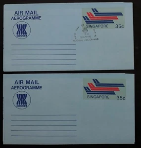 1982 Singapore pair of stamped Pictorial Aerogrammes , one with First Day cd - Picture 1 of 7