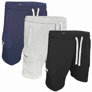 Mens Cargo Fleece Shorts With ZIPS Summer Gym Combat Pocket Elasticated Work - Picture 1 of 22