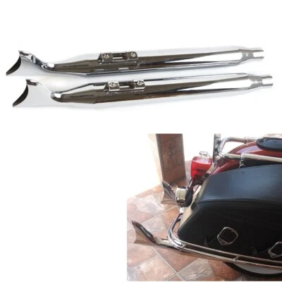 36" Chrome 3" O.D Fishtail Exhaust Pipe Slip Ons for Harley Touring 1995-2016 - Image 1 of 4