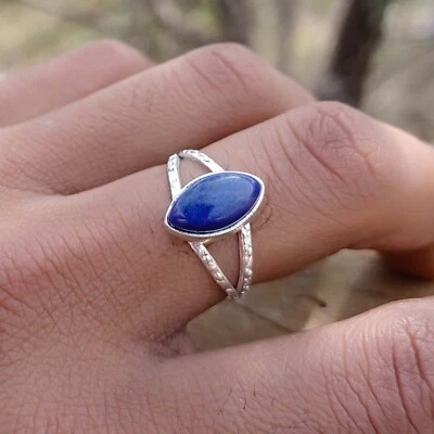 Lapis Lazuli Gemstone 925 Sterling Silver Handmade Women Band Ring All Size SH14 - Image 1 of 4