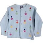 Rey Wear Sweater Small vtg button cardigan Bolivian Hand Knit blue ribbon flower