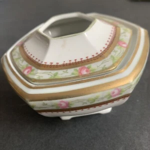 Antique Austria MZ China Hair Receiver - Pink Roses Green Leaves & Gold Trim. - Picture 1 of 5