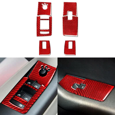 Cubierta de panel de interruptor de elevación de ventana de fibra de carbono roja 8 piezas para Audi A3 S3 8P 2006-2007 Foto 1 de 4