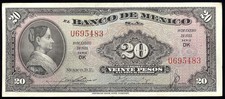 Mexico P-54b Banco de Mexico 20 Pesos DK-U,19.1.1953  EF/AU